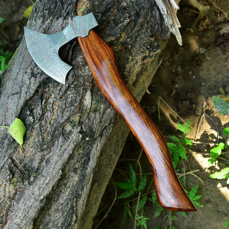 Damascus Steel Tomahawk Axe With Rose Wood